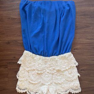 Miss Avenue blue and cream romper shorts